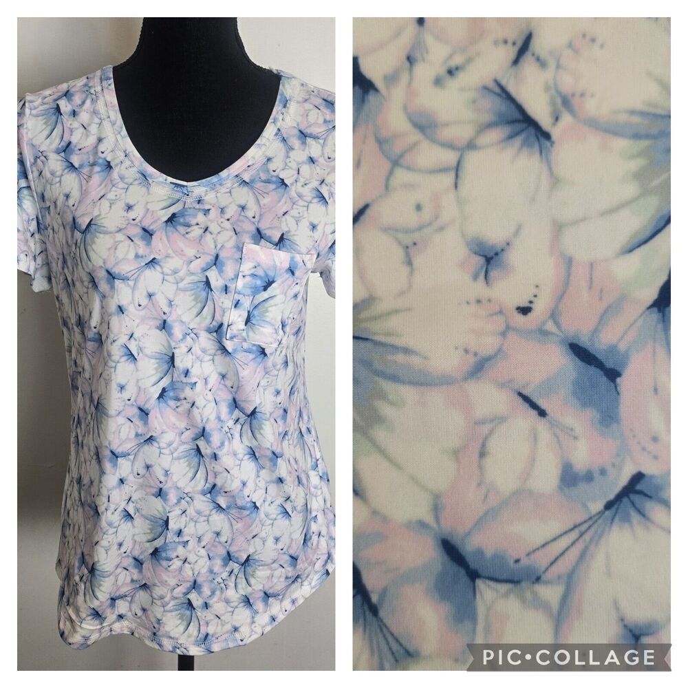 Ekouaer Sleep Top Women Small Butterfly Print PJ Shirt Pastel Pajama Loungewear